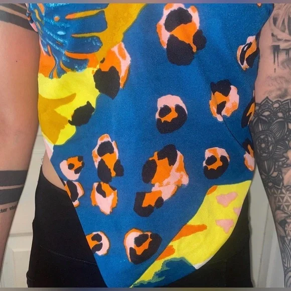 XS Scarf Halter Top Backless Blouse Women’s Boho Cropped Shirt Abstract Print - Picture 3 of 4